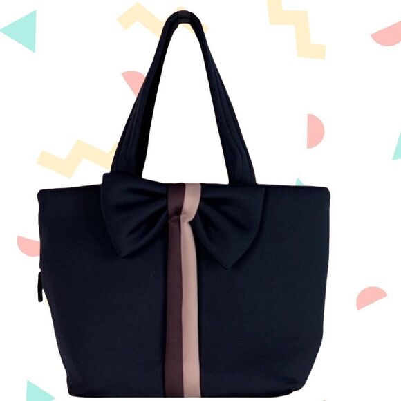 Stella & Dot Navy Blue Bow Front Nylon Tote Bag purse organizer designer - Picture 8 of 11